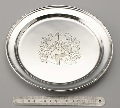 Victorian Sterling Silver Dinner Plate - Taylor Family Crest, In Cruce Salus